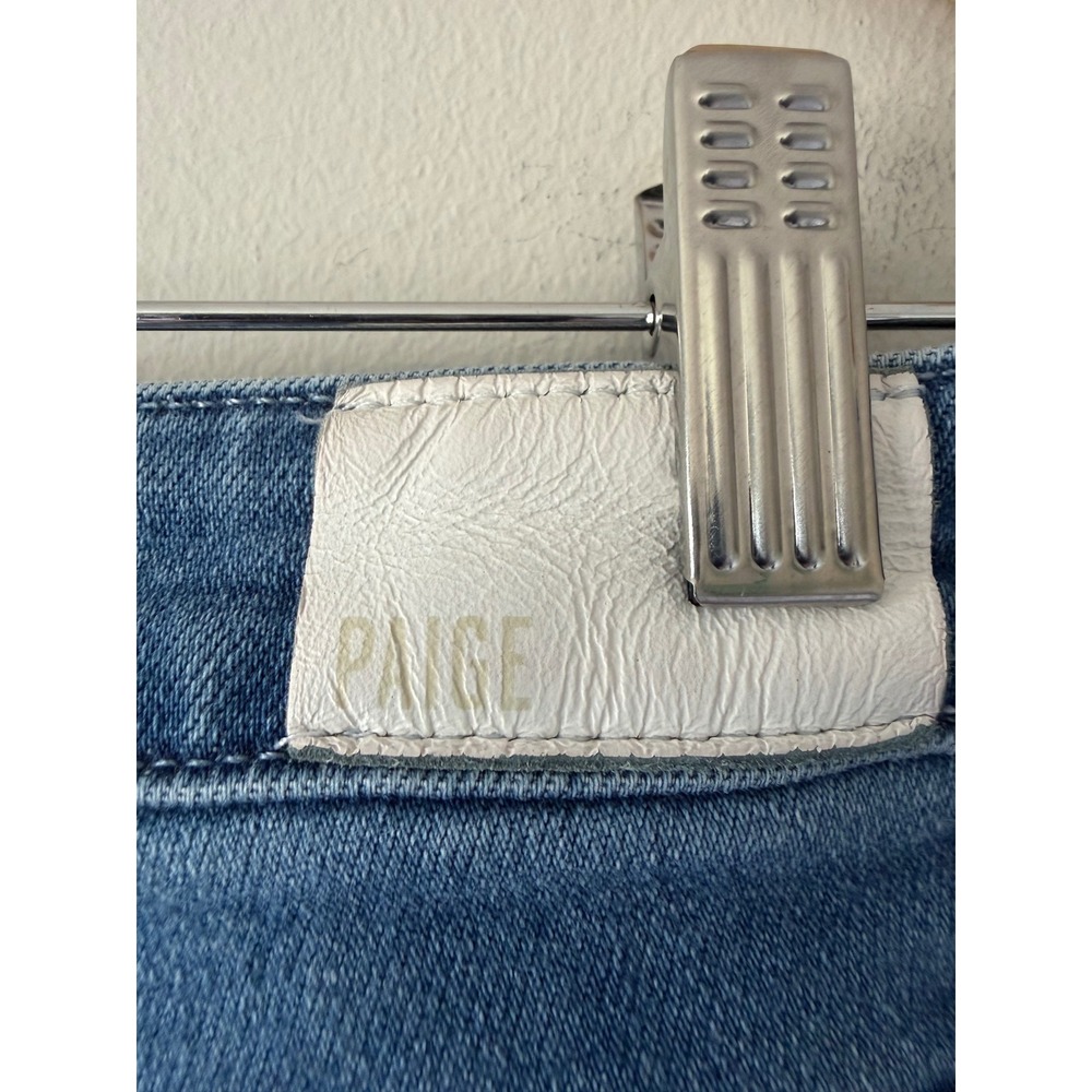 PAIGE Claudine High Rise Ankle Flare Jeans Medium Blue Raw Hem Size 29 - Picture 9 of 13